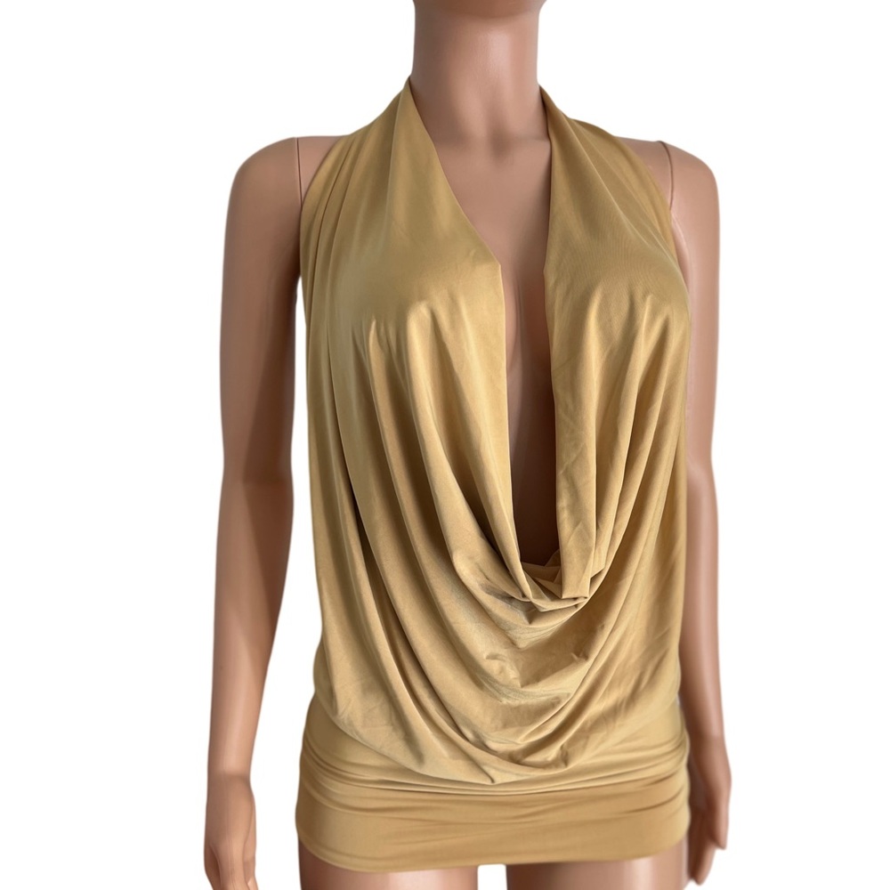 Ivory White Backless Drape Cowl Halter Sexy Top - Made-In-USA - Picture 14 of 16